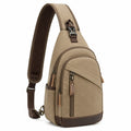 Borsa a tracolla 18 x 8 x 32 cm in tessuto kaki con tasche zip stile casual