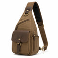 Borsa a tracolla 18x10x32 cm in tela marrone con finiture effetto pelle stile vintage multifunzione