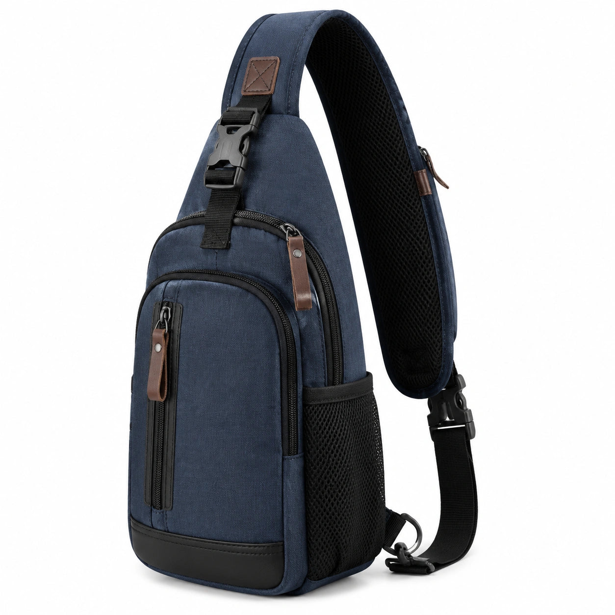 Borsa a tracolla 18 x 8 x 32 cm in tessuto blu navy con tasche multiple stile urbano