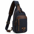 Borsa a tracolla 18 x 8 x 32 cm in tessuto blu scuro con dettagli marroni stile casual con tasche