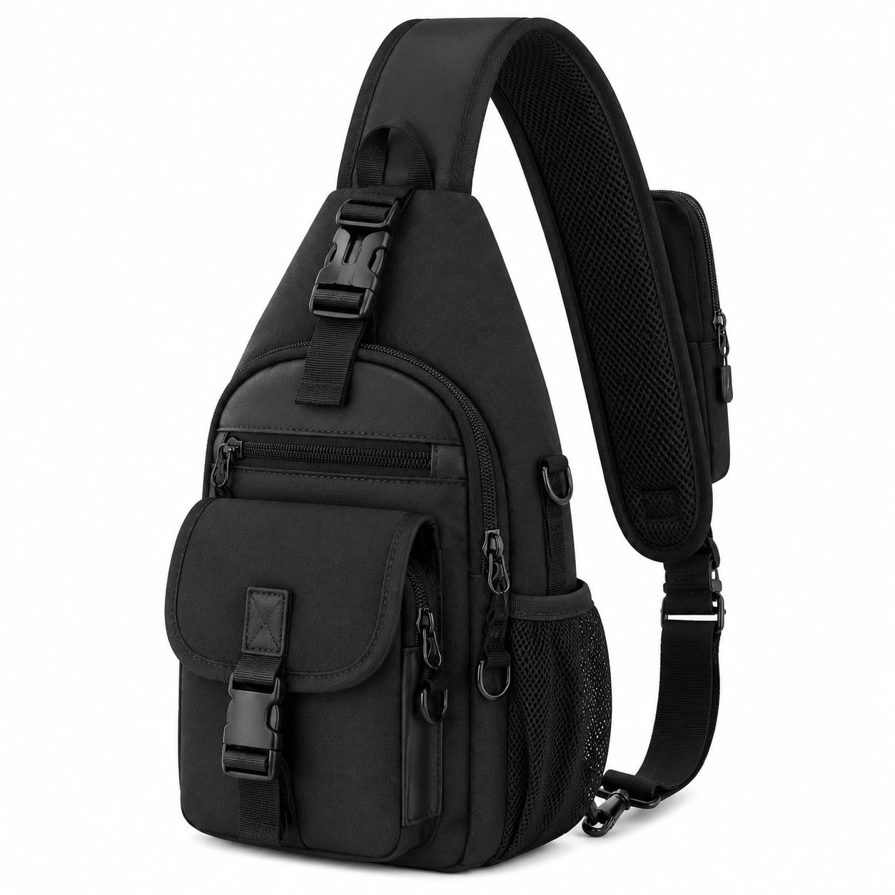 Borsa a tracolla 20 x 10 x 34 cm nera in tessuto sintetico con tasche multiple