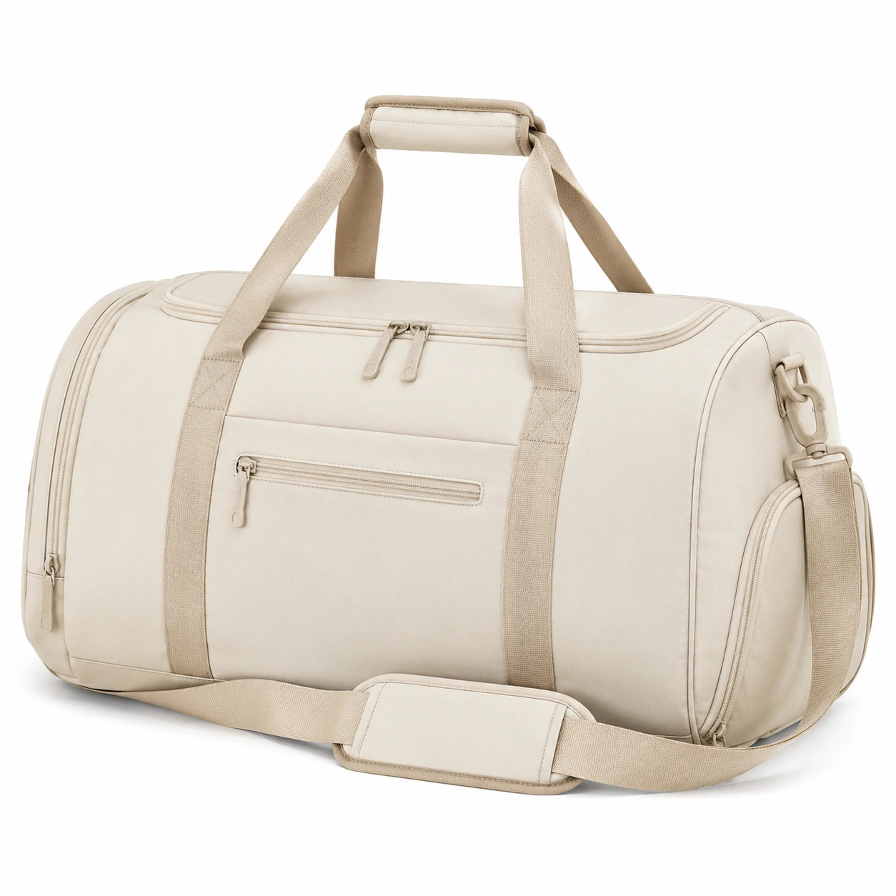 Borsone da viaggio 50 x 25 x 30 cm in materiale sintetico beige con tracolla stile sportivo