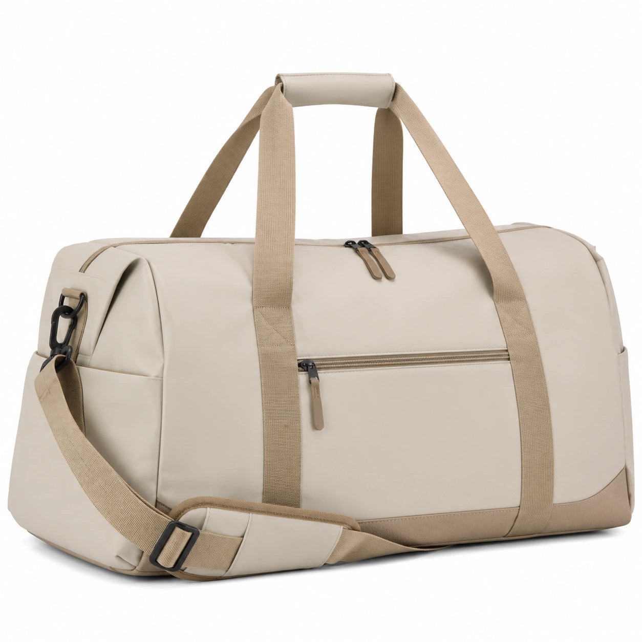 Borsone da viaggio 50 x 25 x 30 cm in tessuto sintetico beige con tracolla regolabile e tasche con zip