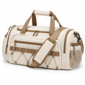 Borsone da viaggio 48 x 25 x 28 cm in tessuto crema e marrone con tasche e tracolla