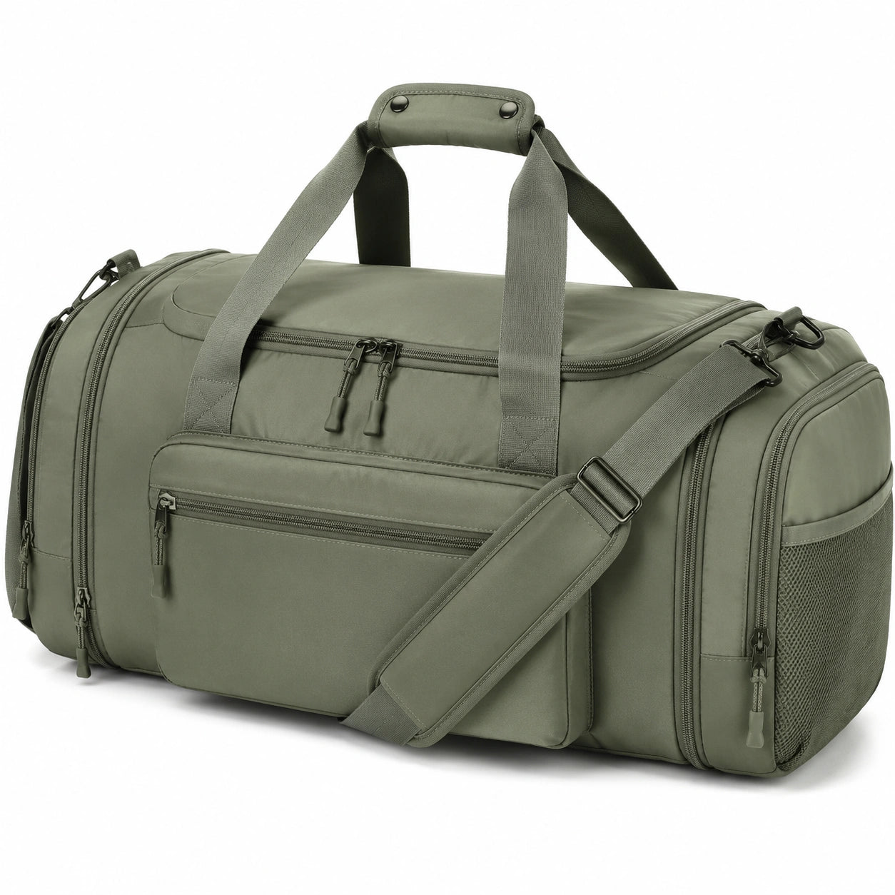 Borsone da viaggio 55x28x30 cm in tessuto sintetico verde militare con tracolla regolabile