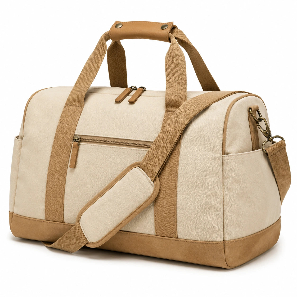 Borsa da viaggio 48 x 25 x 30 cm in tela beige e marrone con tracolla regolabile