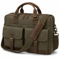 Borsa a tracolla per laptop 42 x 14 x 30 cm in tela verde oliva e finiture effetto pelle stile vintage