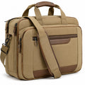 Borsa portadocumenti 42 x 12 x 32 cm in tessuto beige con finiture marroni - tracolla regolabile e scomparti con zip