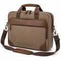 Borsa portadocumenti 42x12x32 cm in tessuto beige e similpelle marrone con tracolla regolabile