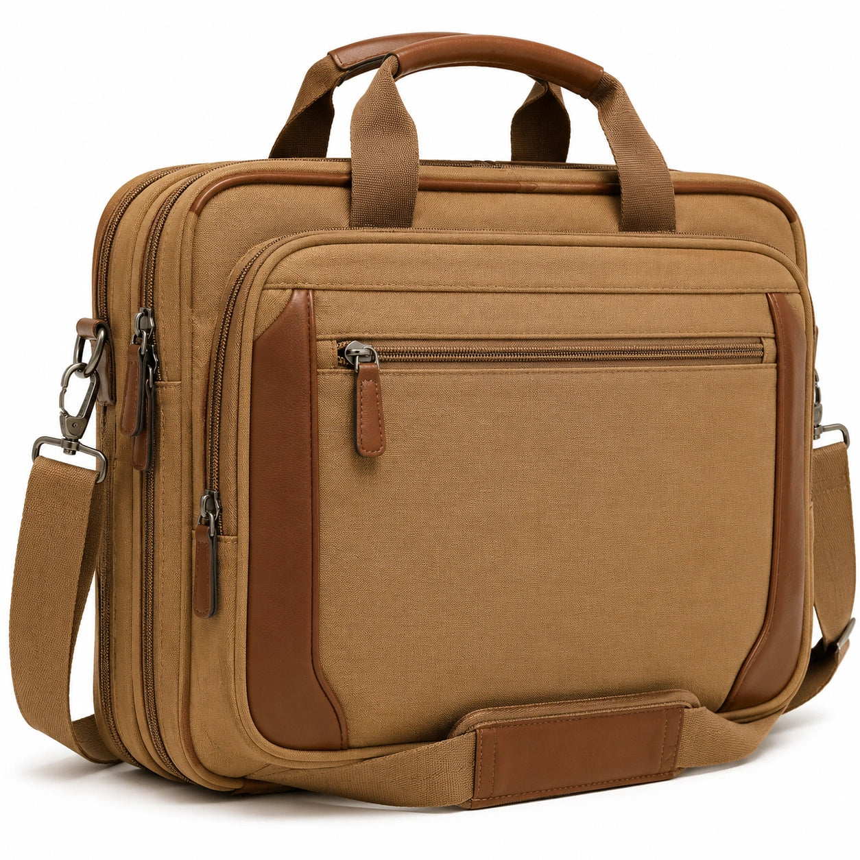 Borsa portadocumenti 43 x 12 x 33 cm in tessuto marrone con tracolla regolabile e scomparti multipli