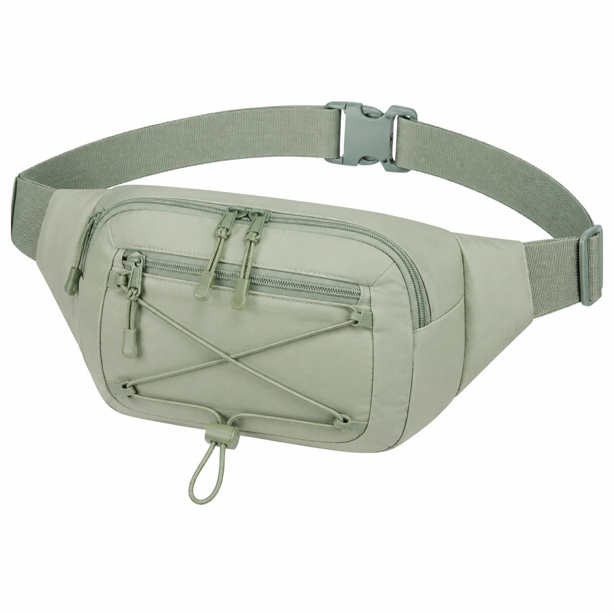 Marsupio 30x8x15 cm in tessuto sintetico verde salvia con tasche multiple e cintura regolabile
