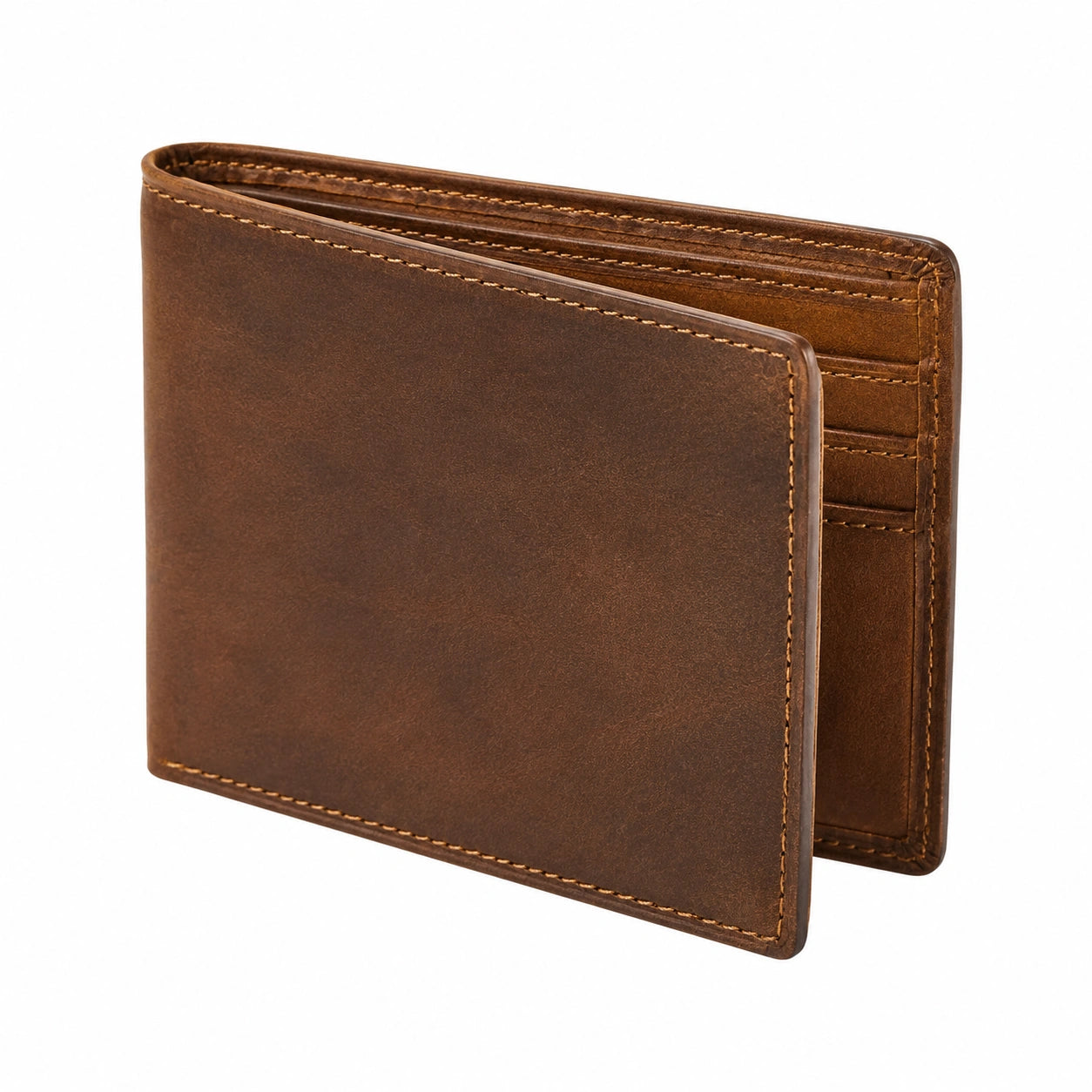Portafoglio uomo 12 x 9 x 2 cm in pelle marrone pieghevole con portacarte