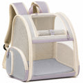 Zaino trasportino per animali 42 x 30 x 42 cm in tessuto e rete crema grigio lilla con tasca laterale