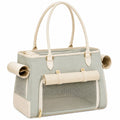 Borsa trasportino per animali 45 x 25 x 32 cm in similpelle verde salvia e beige con rete traspirante