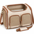 Trasportino per animali 45 x 28 x 30 cm in tessuto beige e marrone con rete traspirante e tracolla