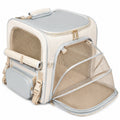 Borsa trasportino per animali 45 x 30 x 30 cm in tessuto beige e grigio con rete espandibile