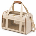 Trasportino per animali 45 x 28 x 30 cm in tessuto beige con rete traspirante e tracolla regolabile