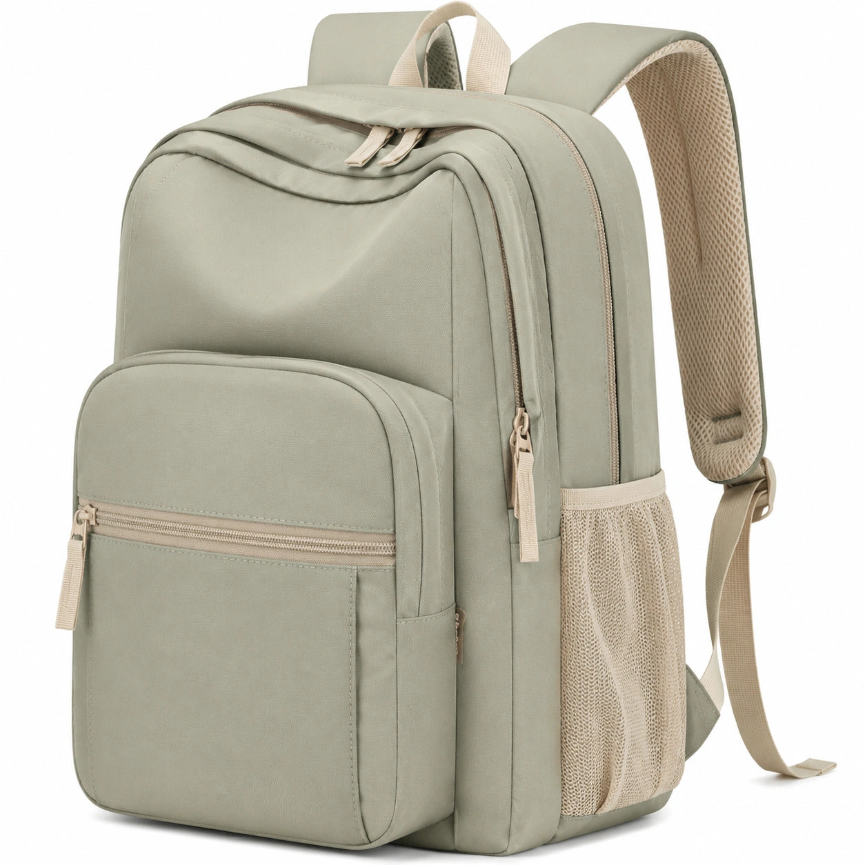 Zaino 30 x 16 x 42 cm in tessuto sintetico verde salvia con tasche multiple